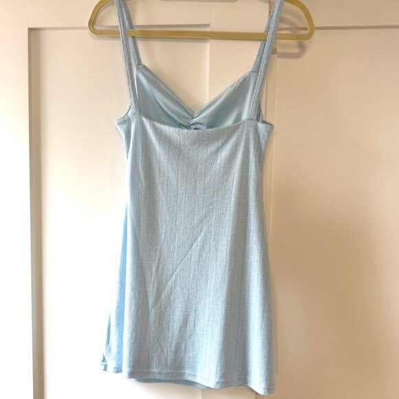 White Fox Light Blue Pointelle Mini Dress - Picture 5 of 7